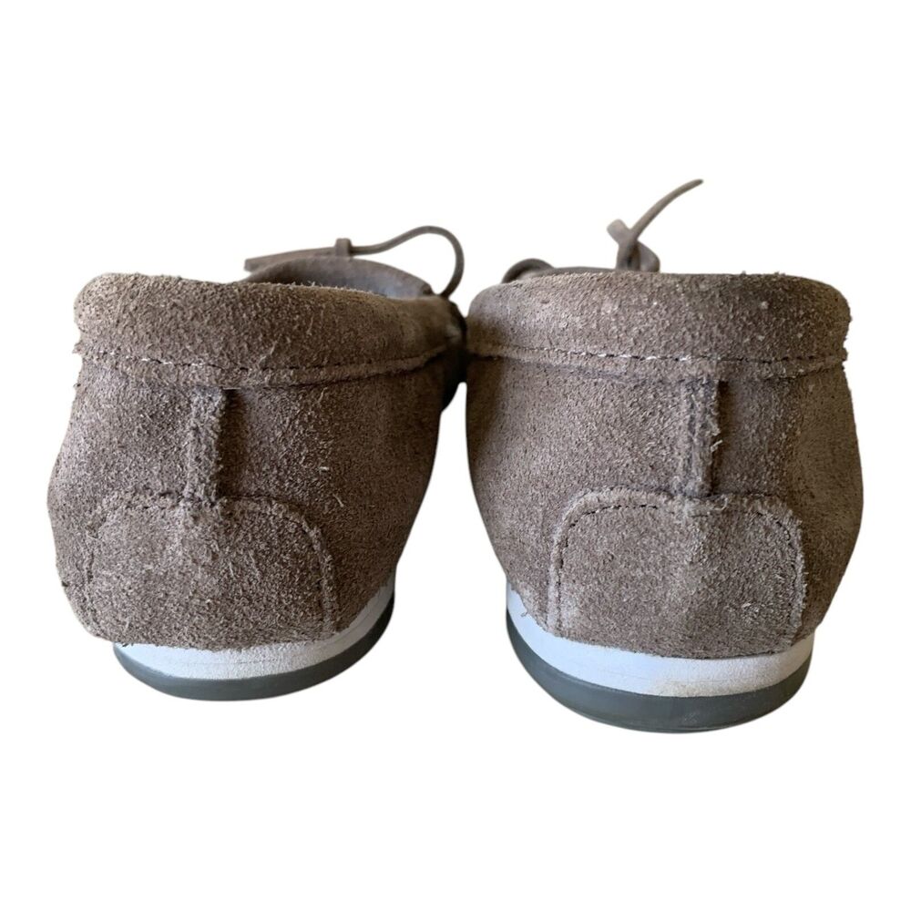 Minnetonka Moccasins Size 9.5 Gray Suede Hard Sole Fringe Slip On Casual Shoes - Picture 11 of 16